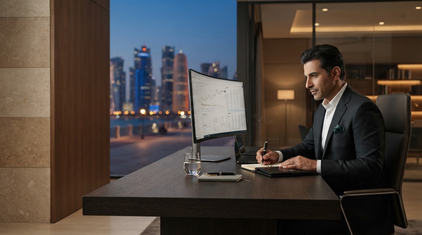 Doha Capital unified analytics dashboard displayed on a workstation used for multi-exchange data review